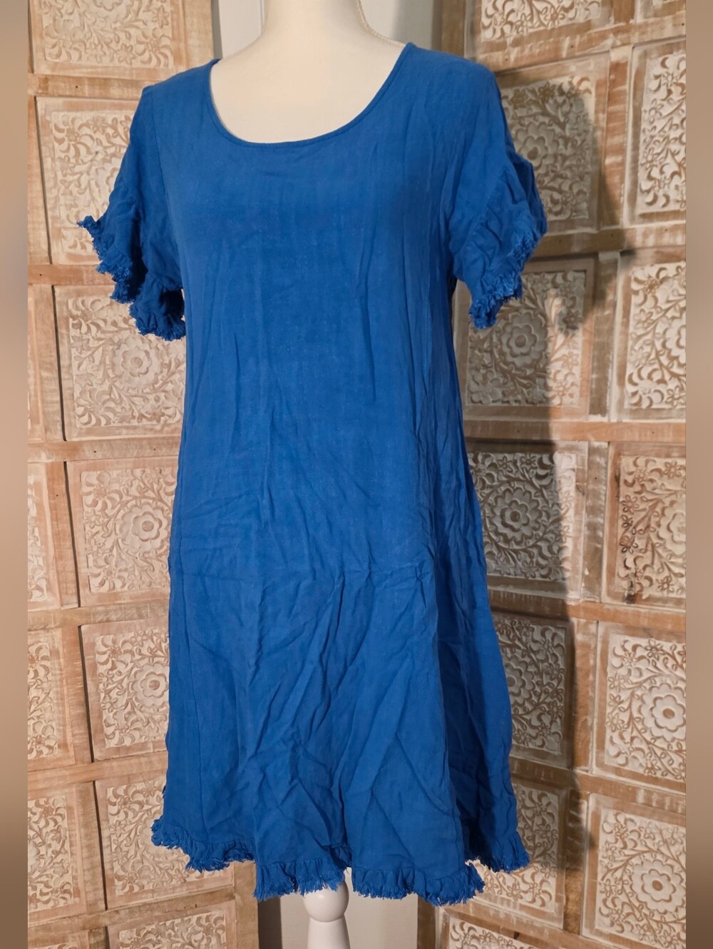 Umgee Royal Blue Short-Sleeve Ruffle Hem Mini Dress